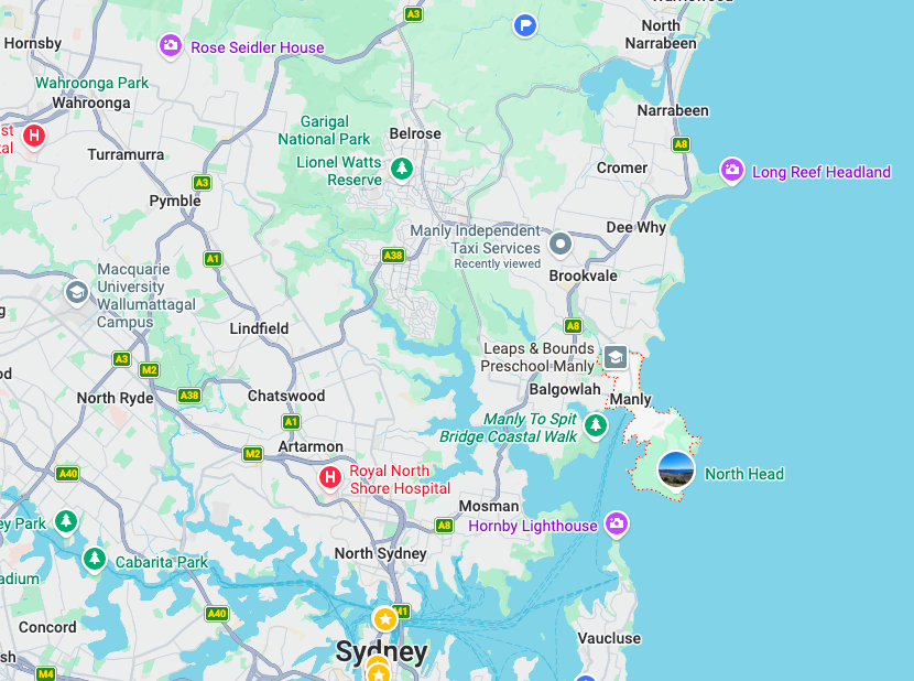 Manly Ocean Blue Taxi coverage area map